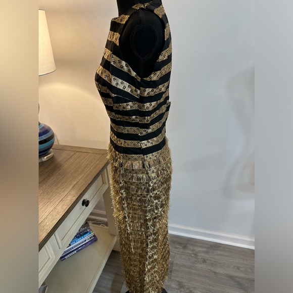 Gold & Black Fringed & Fully Embellished Sleeveless Gown - Picture 6 of 14
